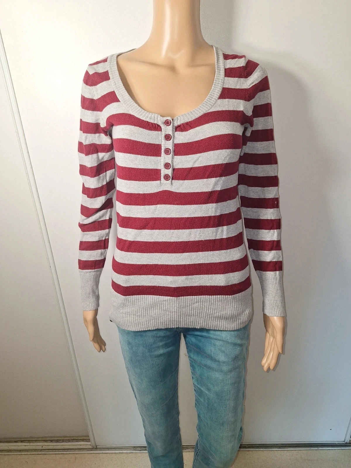 Pull rayé bordeaux et gris – Mim – Taille M – Bon état